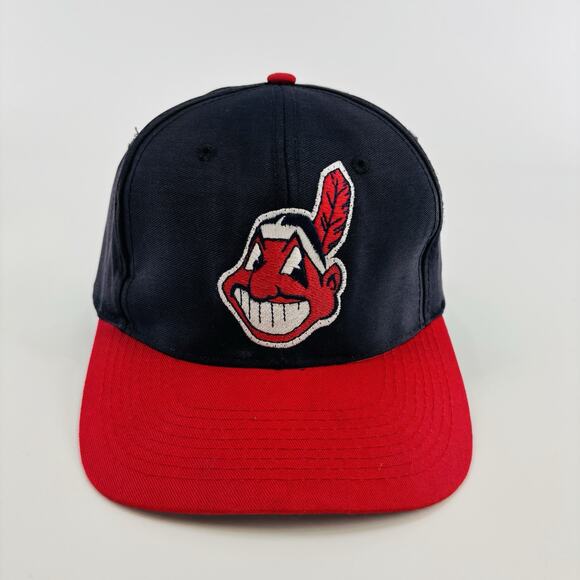Vintage Cleveland Indians Hat Cap SnapBack Logo 7 Cheif Wahoo Blue Red MLB - Picture 1 of 8